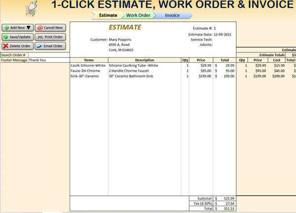 1 Click Estimate WorkOrder Invoices